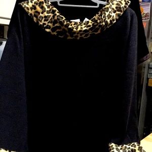 Carolina Colours Size 18/20 Black Sweater with leopard trim armpit 26” L29”